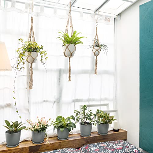 Mkono 3 Pack Macrame Plant Hanger, Hanging Planters for Indoor Plants Brown - color: Brown