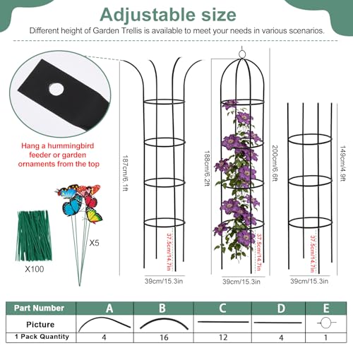 100% Metal Obelisk Garden Trellis 6.6 Feet Tall Sturdy Plant Support - size: 1PC