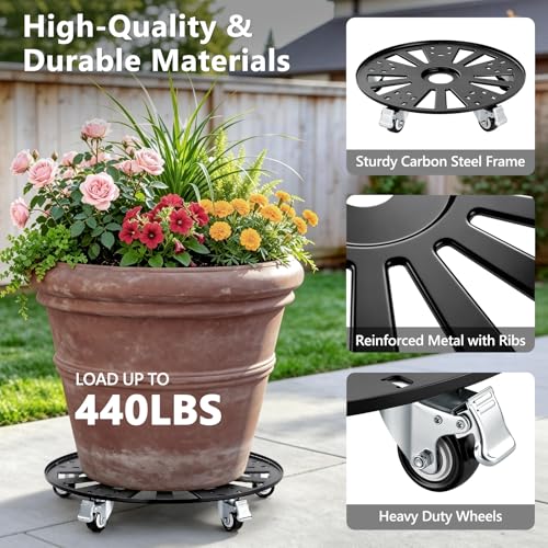 KEDSUM 16 in Plant Caddy with Wheels, Anti-Rust & Anti-Slip, 440LBS - size: 16"