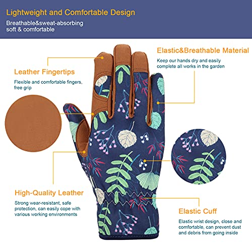 Bamllum Gardening Gloves for Women, Leather Garden Gloves - color: Blue