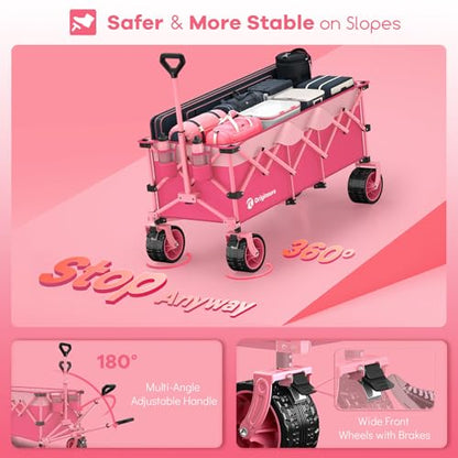 Originsure 300L Beach Wagons Carts Foldable with Big Wheels, 560lbs, Pink - color: Pink