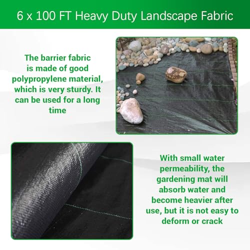 Weed Barrier Fabric Planting Cover - 6 x 100 FT Heavy Duty Landscape Fabric Ground Cover Block for Outdoor Planting - size: 6 x 100 FT