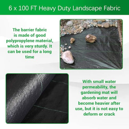 Weed Barrier Fabric Planting Cover - 6 x 100 FT Heavy Duty Landscape Fabric Ground Cover Block for Outdoor Planting - size: 6 x 100 FT