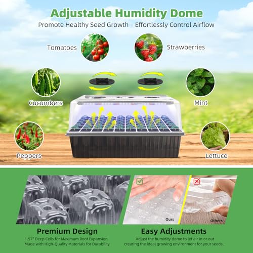 Indoor Seed Starting Kit with 60-Cell Self-Watering Tray, LED Grow Light, Timer, Humidity Dome, pH Meter for Plant Germination, Vegetables, Herbs, Flowers - size: 60-Premium model