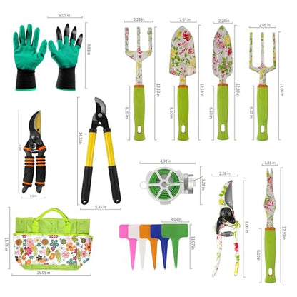 Gardening Tools – 42 Piece Premium Gardening Tool Set,Heavy Duty Hand Tools with Fashion Garden Tools Organizer Handbag,Rust-Proof Gardening Tool Kit, Ideal Gardening Gifts for Women(Pink Floral)