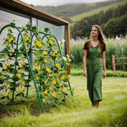 Garden Arch Trellis for Raised Beds, 4x5.3FT Plant Support for Cucumbers, Melons, Grapes, Roses & Climbing Vegetables, Outdoor Rust-Resistant Trellis for Vertical Growing, Green - size: 4x5.3x2 Ft