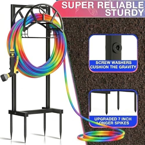 Garden Hose Holder with Basket & 4-Spike Base