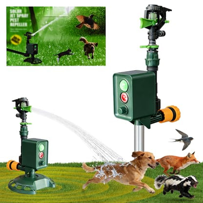 Solar Powered Motion Sensor Animal Repellent Sprinkler with Flashing Light, IP65 Waterproof Outdoor Deer & Dog Deterrent for Garden and Lawn Protection