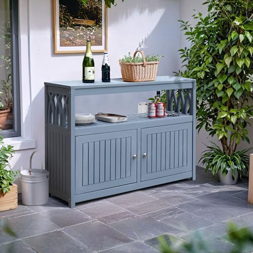 Flamaker Acacia Wood Outdoor Storage Cabinet,Waterproof Potting Table,Gray - color: Grey