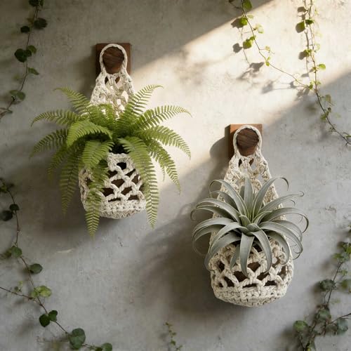 Macrame Plant Hanger Set of 2, Boho Wall Hanging Planter for up to 4" Pots - color: 2 Pcs White, size: 4 Inch