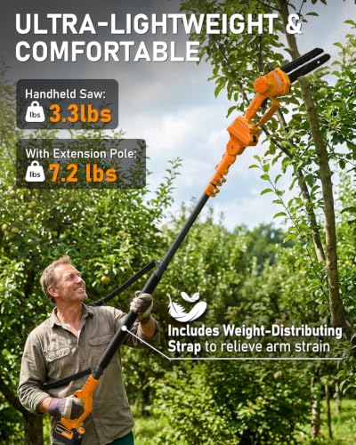 Electric Pole Saw 6“ Mini Chainsaw Cordless Telescopic 4.0Ah Batteries Fast Charger Adjustable Shoulder StrapTree Trimmer Limb Branch Cutter Pruner 16 Ft Max Reach Multi-Angle Yellow - color: Yellow-1 Battery