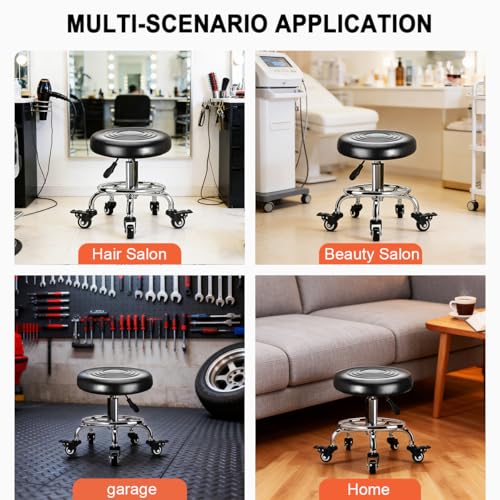 FLOLXNB Rolling Stool Low Roller Seat PU Leather, Rolling Chair Height Adjustable, Garage Stool with Wheels for Manicure Mechanic Home Office Garage Shop (Style 3) - style: Style 3