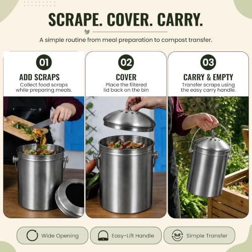 Epica Kitchen Compost Bin for Kitchen Countertops, 1.3 Galllon - Grey - color: Gray