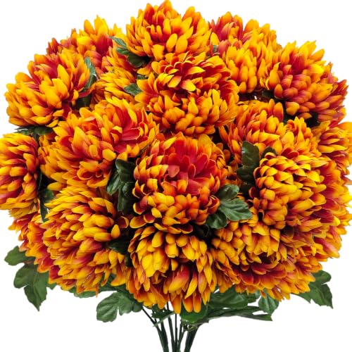 Large Artificial Mums for Outdoors Fall Flowers Silk Chrysanthemum - color: Yellow