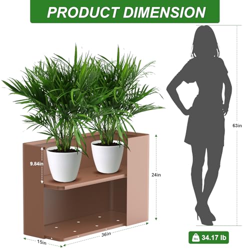 Large Metal Planter Box 36”x 15”x 24”,Heavy Duty Rectangular Tall Metal Planter Box with Drainage Holes for Outdoor Garden Patio - color: Terracotta