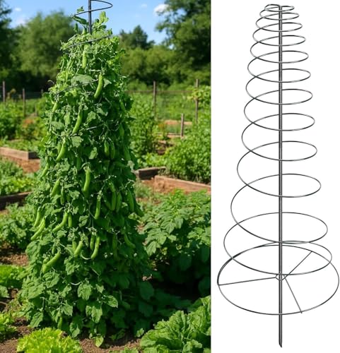Spiral Frame Garden Trellis for Climbing Plants Outdoor - 12-58" Adjustable Heavy Duty Metal Support for Pole Beans,Snap Peas,Tomatoes,Cucumbers,Anti-Tip Plant Tower for Raised Beds, Backyard - size: 12 to 58"
