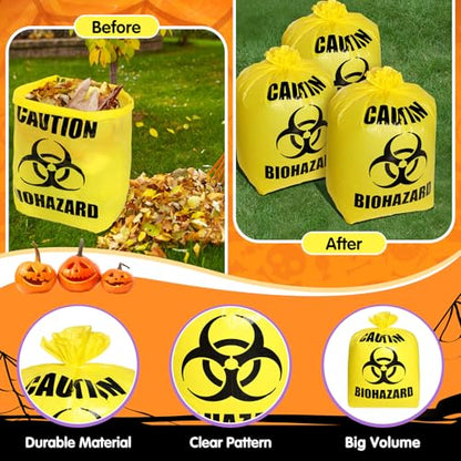 Qilery 4 Pcs Large Halloween Lawn Leaf Trash Bags Outdoor,Biohazard - style: Biohazard