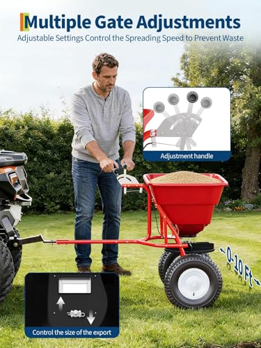 Garvee Tow-Behind Spreader, 85 Lbs Capacity Pull Broadcast Spreader - color: Red