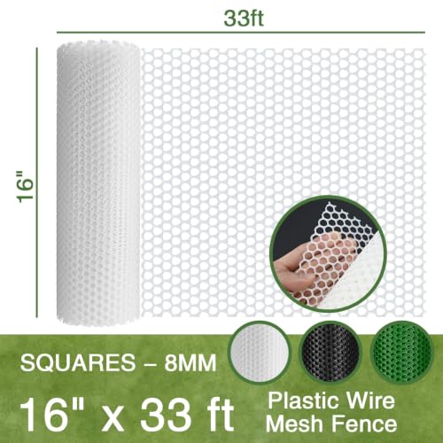 White Plastic Wire Mesh Fence 16In x 33Ft, Chicken Wire Fencing for Poultry - color: White, size: 16IN x 33FT