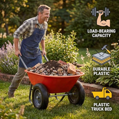 Garvee Wheelbarrow Garden Cart, Heavy Duty Home Utility, Dual-Wheel Home Garden Yard Utility Wheelbarrow Cart with Built-in Stand, (Red) - color: Red