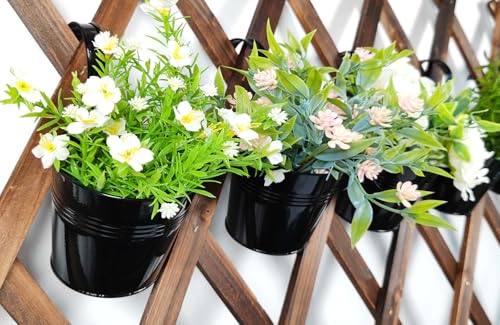 4 Pack Hanging Metal Railing Planters 6" with Detachable Hooks, Black - color: Black, size: 5.9"- 4 Pack