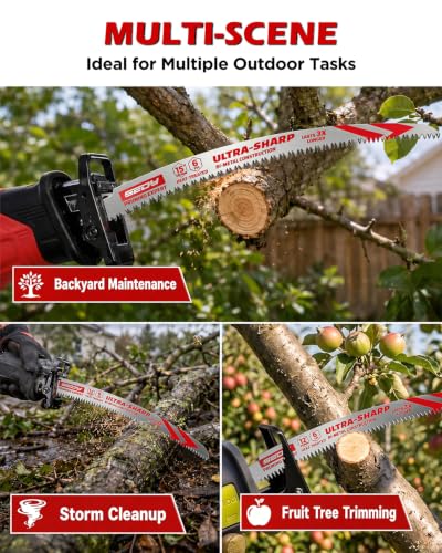 6-Piece Japanese Teeth Reciprocating Saw Blade Set, Arc Edge Wood Pruning Saw Blades, 6TPI for Tree Trimming, Wood Cutting, 12 Inch and 15 Inch - color: 6-Pc 12"&15"Versatile Pruning Set