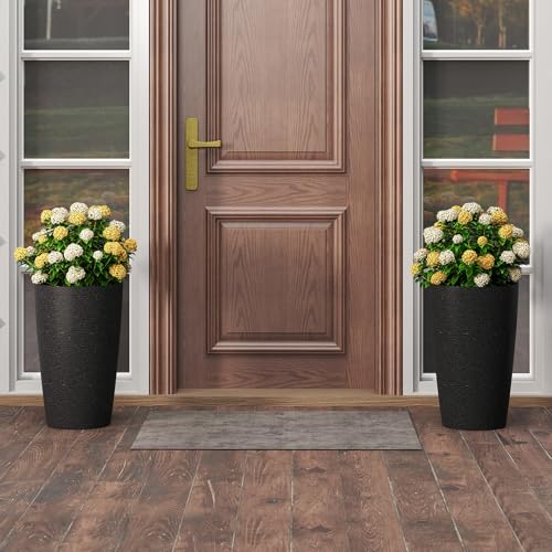 GIANTEX 21” Tall Round Plastic Planters Set of 2 w/Drainage System, Black - color: Black, size: 13"x13"x21"