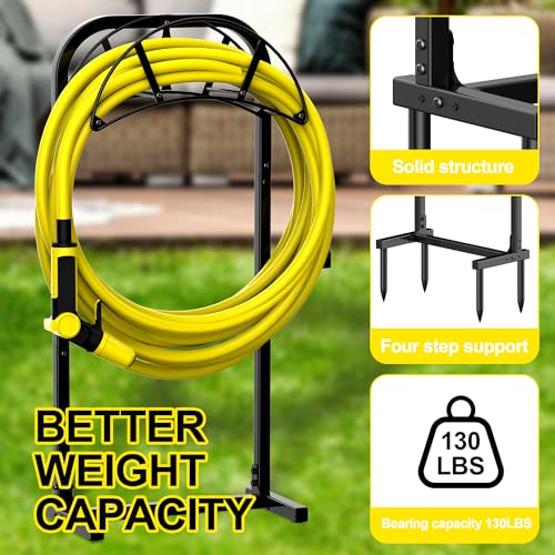 Suchek Garden Hose Holder, Upgraded 4 Spikes Water Hose Holder, Heavy Duty Hose Stand Holds 150ft Hose, Freestanding Hose Hanger, Hose Storage Organizer for Outside Yard Lawn (Black) - style: 4 Spikes-Black
