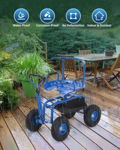 Garvee Heavy Duty Garden Cart, Garden Scooter Rolling Workseat - color: Blue With Backrest