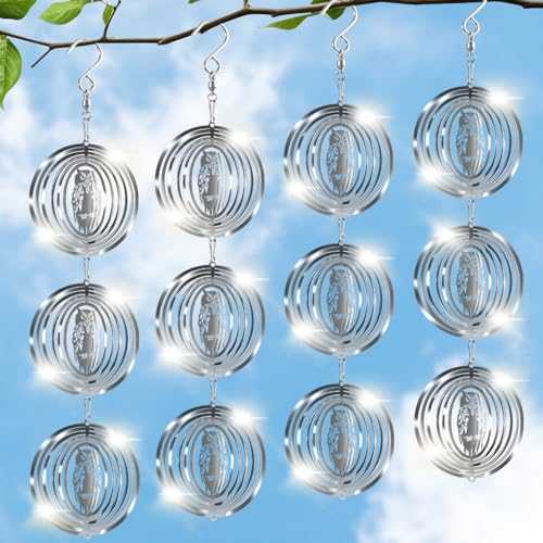 CHONOVO 12 Discs 4 Set Bird Deterrents for Outside, Owl Wind Spinner - size: Owl (12 Discs 4 Pcs)