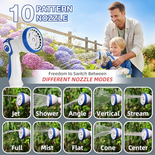 Retractable Garden Hose Reel, Home Hose Reel with10 Patterns Spray Nozzle, Adapts to standard US hose plugs, for Garden Watering, Floor Cleaning, Pet Cleaning, etc (50FT)