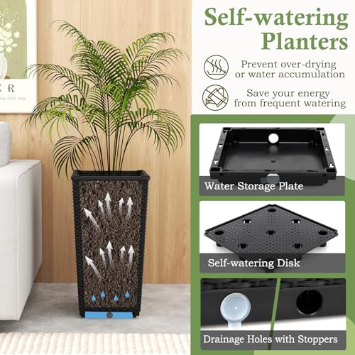 GIANTEX Outdoor Wicker Flower Pot Set of 2, 23 Inch Tall, Black - color: Black, size: 13''x13''x23''