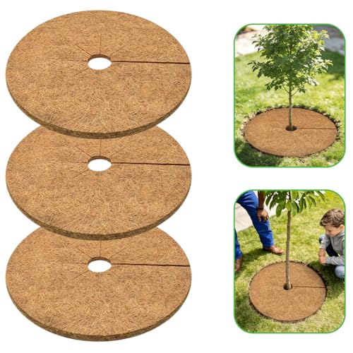ZeeDix 24 Inch Coconut Fiber Tree Ring Mulch Mat, 3 Pack Tree Mulch Ring - color: 3 Pack, size: 24 Inch