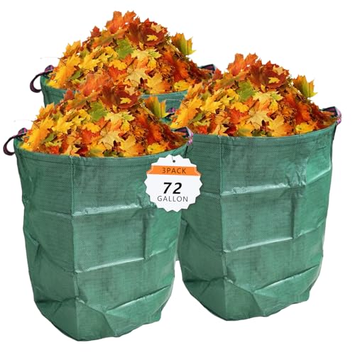 Reusable Lawn & Garden Bags, 3-Pack, 72 Gallons Lawn and Leaf Garden Bags with Reinforced Carry Handles Heavy Duty Garden Waste Bags Camping Yard Recycling Trash Bags for Debris Leaves Grass - style: 3-Pack 72 Gallon Waste Bags