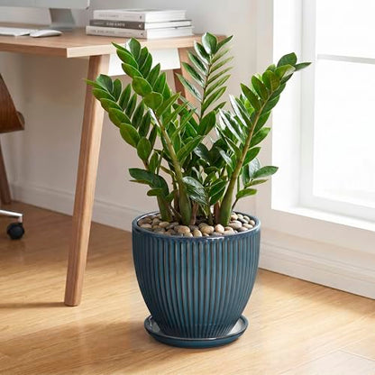 Ceramic Planter, 10 Inch Plant Pot with Saucer, Retro Blue - color: Retro Blue, size: 10 Inch