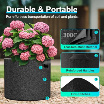 Land Guard 4-Pack Fabric Grow Bags 20 Gallon, Thickened Nonwoven Garden Pots, Growing Bags with Handles, Black - size: 20 Gallon