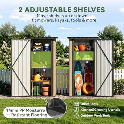 Aoxun Outdoor Storage Shed with Floor - Vertical Cabinet, 3x3 FT Metal Shed with 2 Adjustable Shelves & Lockable Doors Waterproof Tools Shed for Backyard, Garden, Patio, Lawn (Brown) - size: 3' x 3'