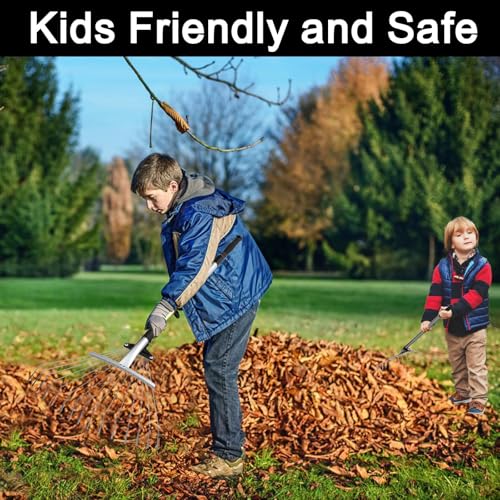 Buyplus Adjustable Garden Leaf Rake - 24 to 63 Inch Telescopic Metal Expandable Folding Leaves Rake, Metal Rake for Leaves, Yard Rakes for Lawn Yard, Flowers Beds, Black