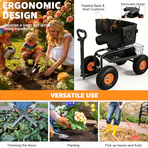 Garden Cart Rolling Workseat with Wheels Gardening Stool