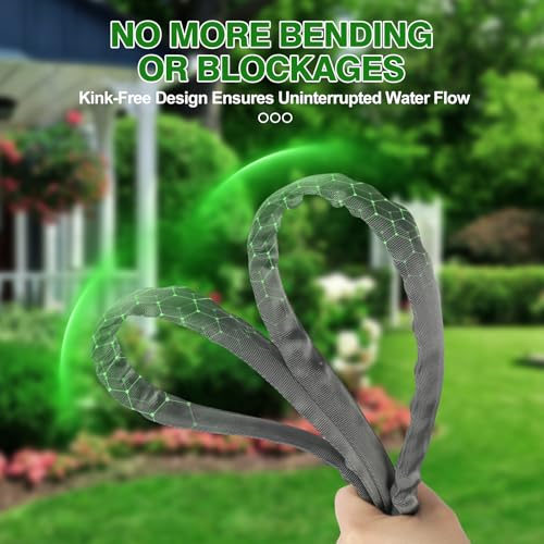 75FT Non-Expanding Garden Hose, Lightweight Flexible Flat Hose, Kink-Free, Burst-Resistant, High-Pressure Water Hose for Outdoor, RV, Lawns, Cleaning - size: 75 FT