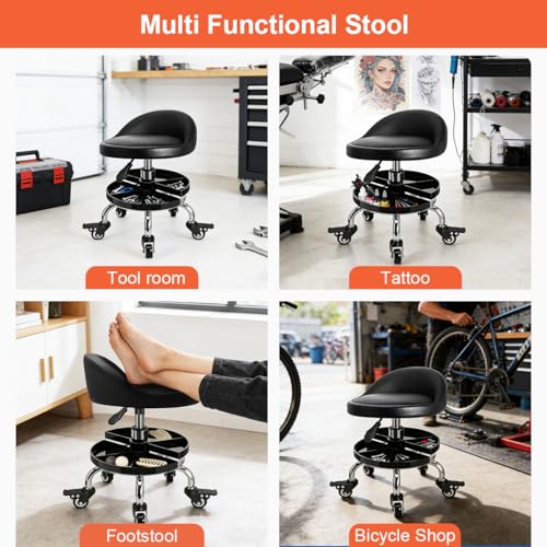 FLOLXNB Garage Mechanic Stool with Storage Tray,Low Height Rolling Shop Stools, Rolling Mechanics Seat Chair Height Adjustable, Rolling Shop Chair, Work Stool Creeper Seat (Style 1) - style: Style 1