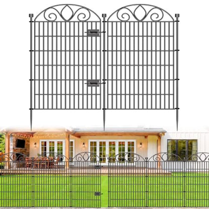 No Dig Garden Fence Outdoor for Yard, 10 Panels with Gate - size: 44 in(H) X 23.6 ft(L)