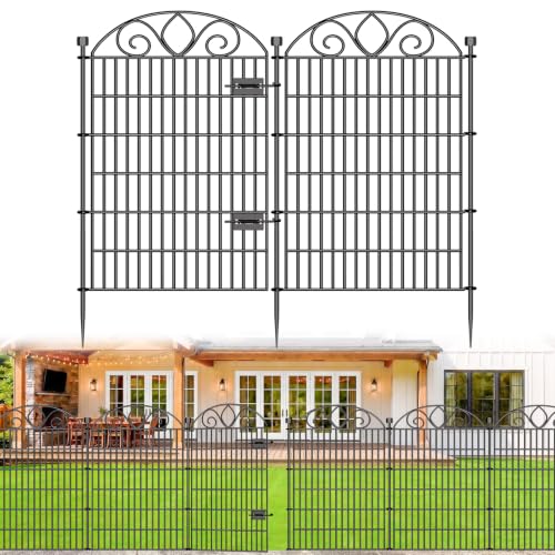 No Dig Garden Fence Outdoor for Yard, 10 Panels with Gate - size: 44 in(H) X 23.6 ft(L)