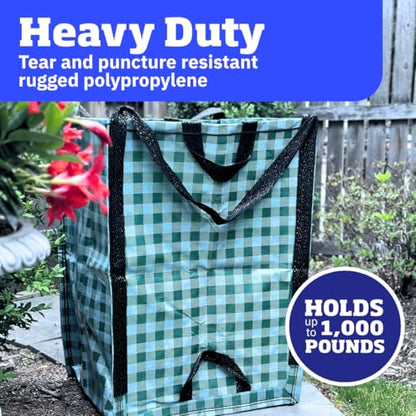 DURASACK Heavy Duty Home and Yard Bags 48-Gallon Reusable Self-Standing Lawn and Leaf Bags Garbage Can with Reinforced Handles, Gingham Green, 3 Pack - color: Gingham Green