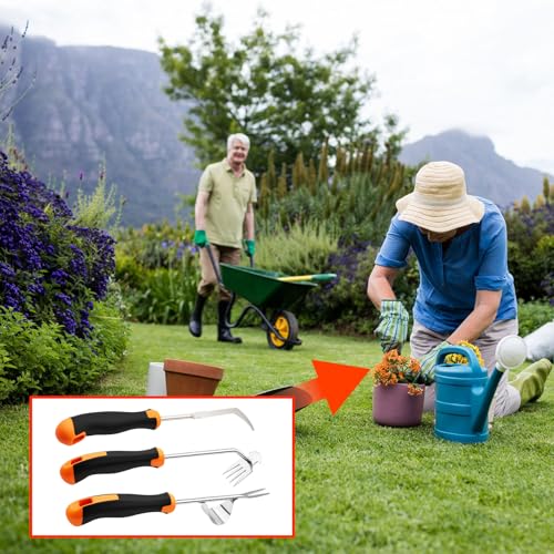 Heran ‌2026 Weed Puller Tool, 3 Pcs Garden Hand Weeder Set – Stainless Steel Manual Weeder Tool with Ergonomic Handle, Crack & Crevice Weeding Tools for Gardening