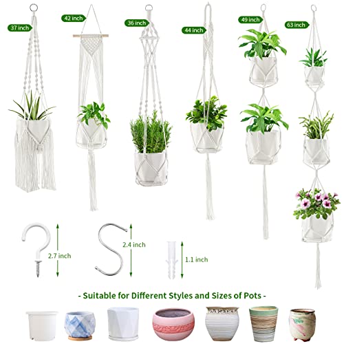 SFENNGPET Macrame Plant Hangers, 6Pack Hanging Planters for Indoor Plants - color: White