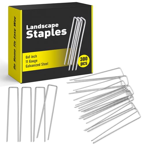 HongWay 300 Pack Landscape Staples, 6 Inch Garden Stakes Galvanized Steel - size: 6 Inch, 300pcs