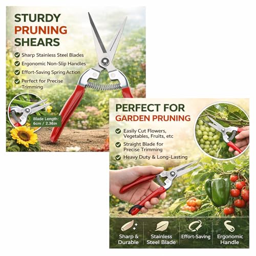 Stainless Steel Straight Pruning Shears for Rose Gardening Plant Trimming and Fruit Harvesting Durable Ergonomic Hand Pruners Garden Yard Tool