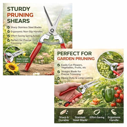 Stainless Steel Straight Pruning Shears for Rose Gardening Plant Trimming and Fruit Harvesting Durable Ergonomic Hand Pruners Garden Yard Tool