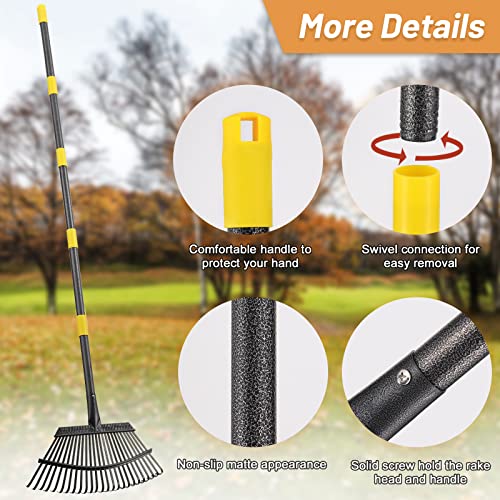 Garden Rake for Leaves, 18" Wide Head, 25 Steel Tines, Adjustable to 74 in - color: matte black, size: 25tine